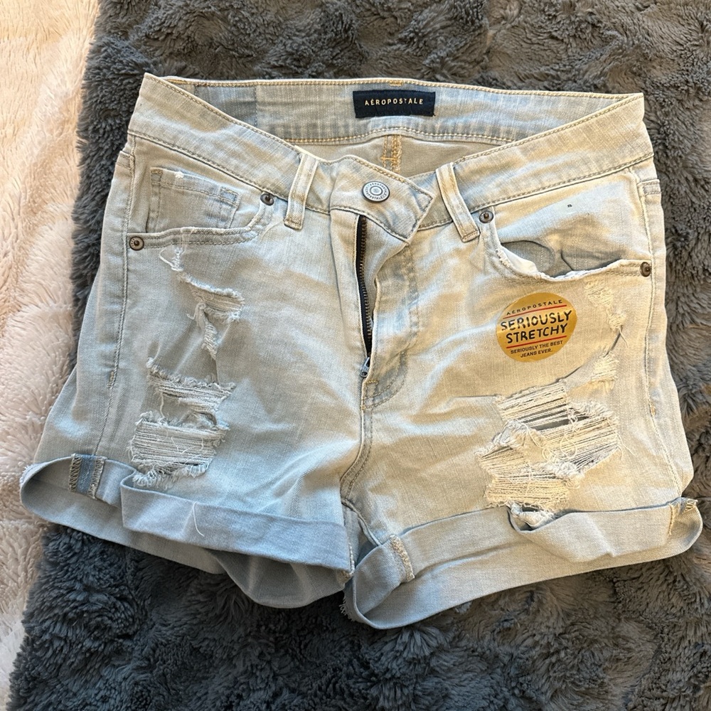 Aeropostale Women's Light Blue Ripped Jean Shorts